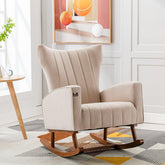 Wooden Velvet Accent Rocking Chair (Beige)